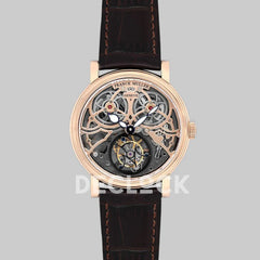 Replica Franck Muller Giga Tourbillon Round Skeleton in Rose Gold on Brown Leather Strap