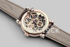 Replica Franck Muller Giga Tourbillon Round Skeleton in Rose Gold on Brown Leather Strap