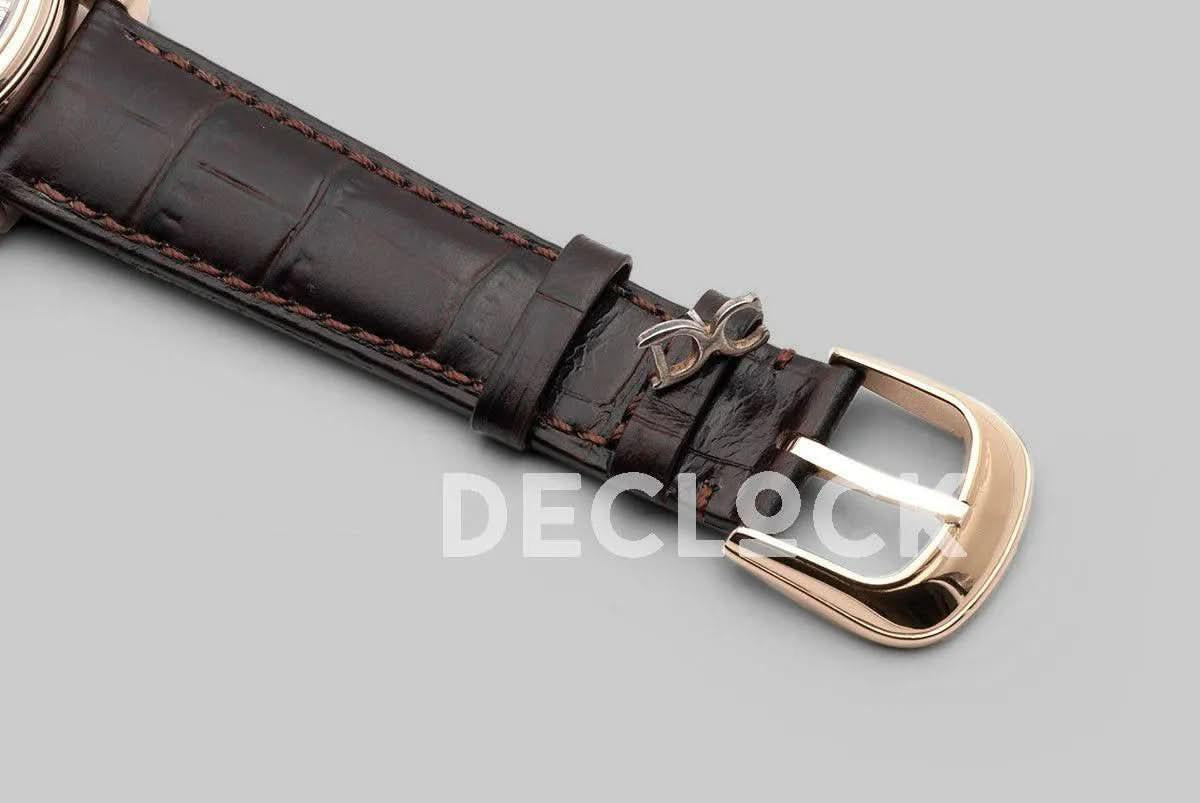 Replica Franck Muller Giga Tourbillon Round Skeleton in Rose Gold on Brown Leather Strap |  Declock.