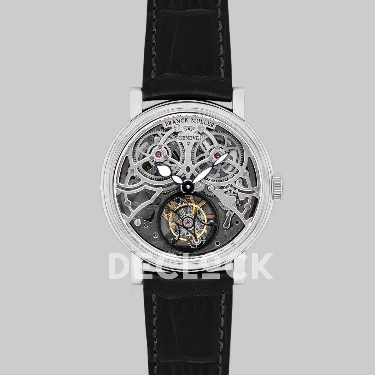 Replica Franck Muller Giga Tourbillon Round Skeleton in White Gold on Black Leather Strap