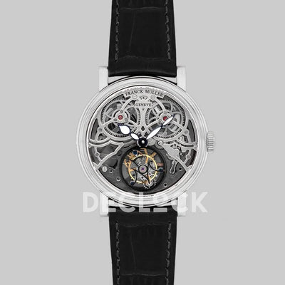 Replica Franck Muller Giga Tourbillon Round Skeleton in White Gold on Black Leather Strap
