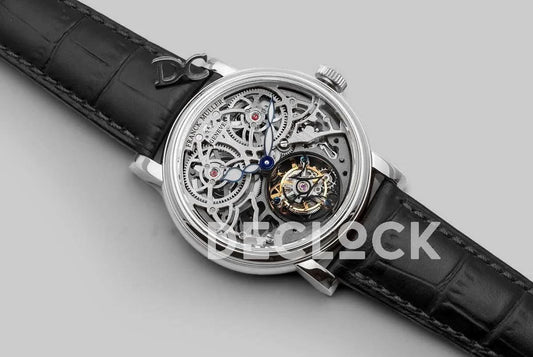 Replica Franck Muller Giga Tourbillon Round Skeleton in White Gold on Black Leather Strap | Declock.