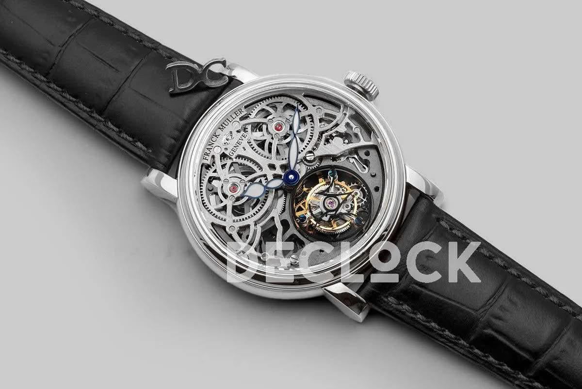 Replica Franck Muller Giga Tourbillon Round Skeleton in White Gold on Black Leather Strap |  Declock.