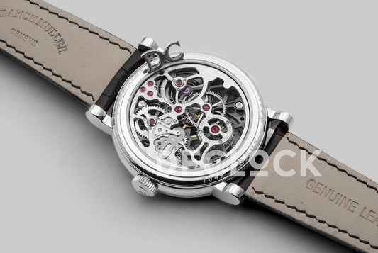 Replica Franck Muller Giga Tourbillon Round Skeleton in White Gold on Black Leather Strap |  Declock.