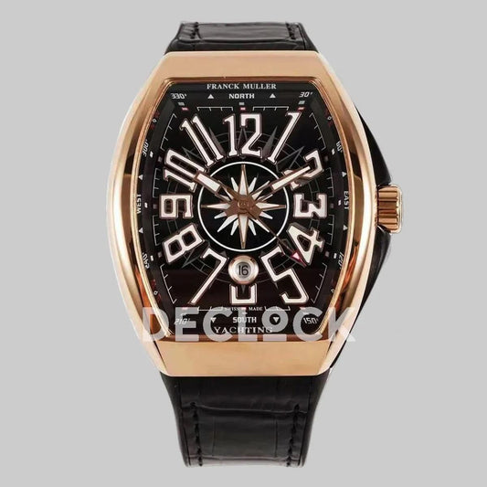 Replica Franck Muller Vanguard V45 Black Dial with White Index in Rose Gold |  Declock.