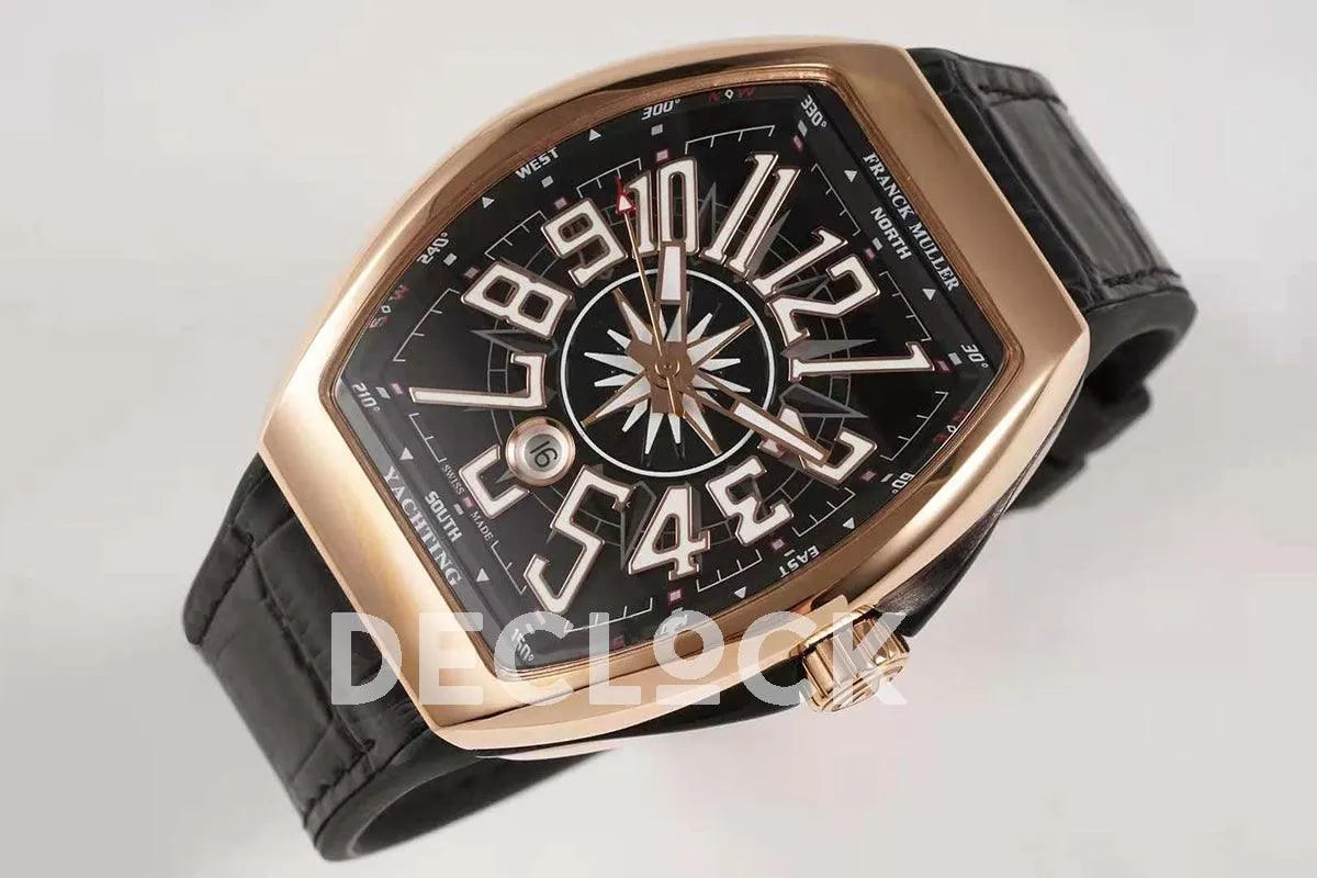 Replica Franck Muller Vanguard V45 Black Dial with White Index in Rose Gold