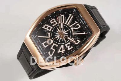 Replica Franck Muller Vanguard V45 Black Dial with White Index in Rose Gold