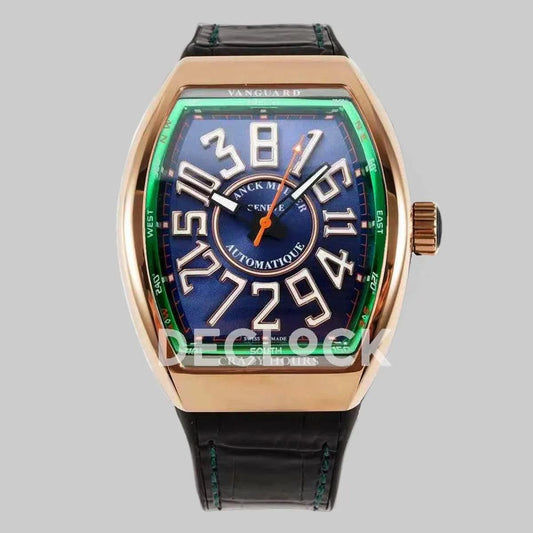 Replica Franck Muller Vanguard V45 Blue Dial in Rose Gold | Declock.