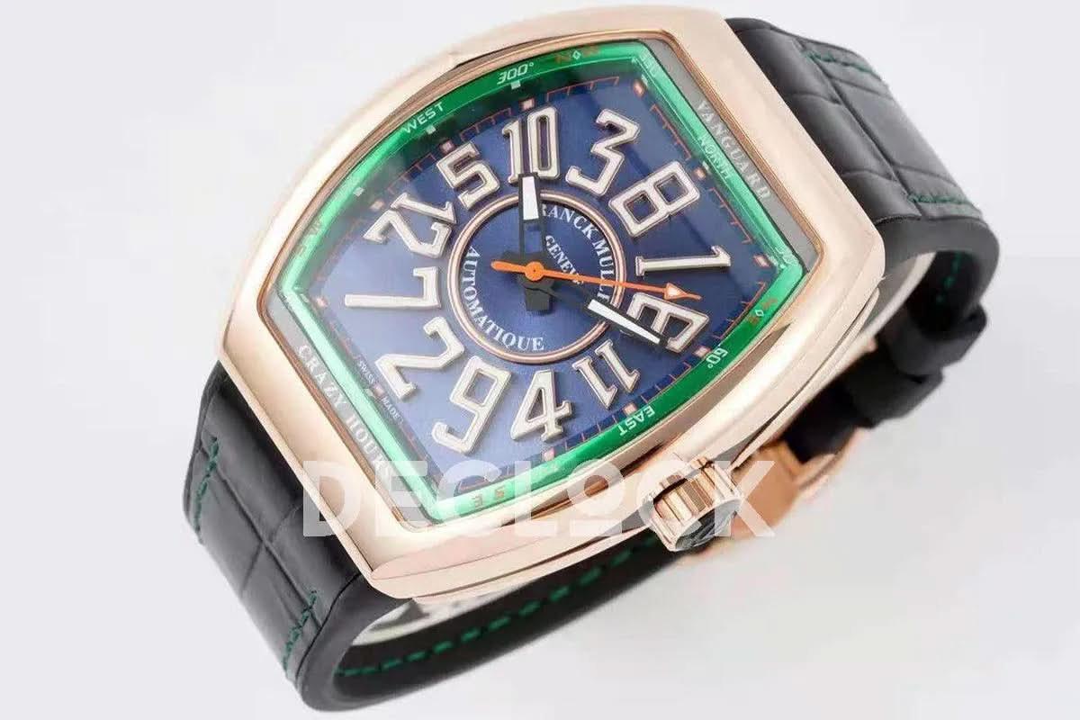 Replica Franck Muller Vanguard V45 Blue Dial in Rose Gold |  Declock.