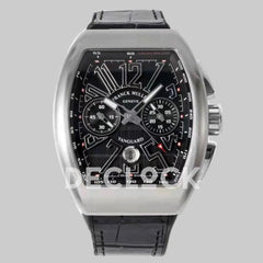 Replica Franck Muller Vanguard V45 Chronograph Black Dial with Black Marker in Steel on Leather Strap