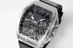 Replica Franck Muller Vanguard V45 Chronograph Black Dial with Black Marker in Steel on Leather Strap