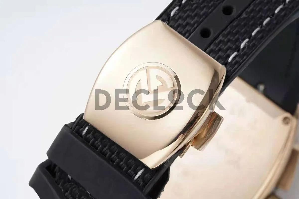 Replica Franck Muller Vanguard V45 Chronograph Black Dial with White Marker in Rose Gold on Nylon Strap |  Declock.
