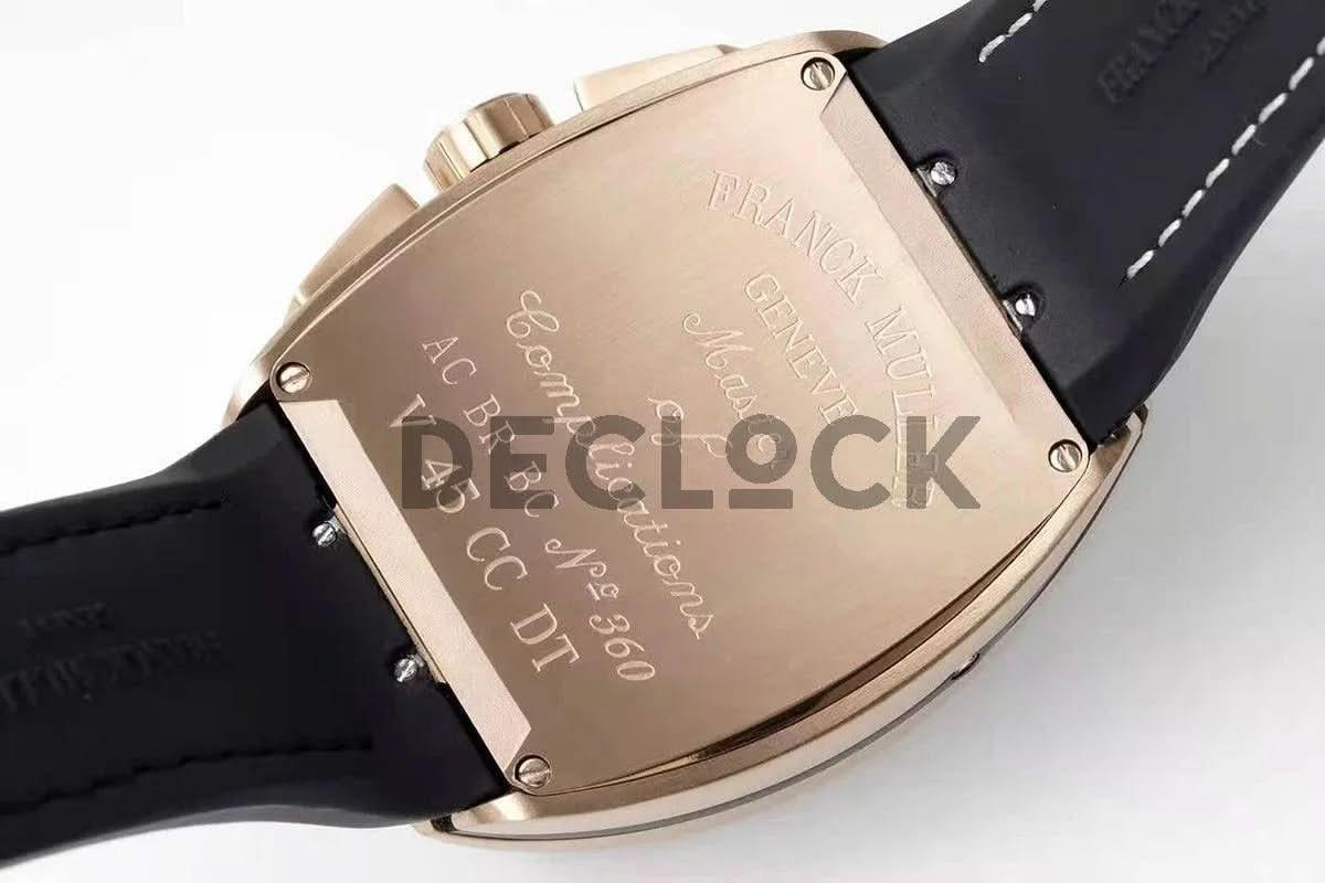 Replica Franck Muller Vanguard V45 Chronograph Black Dial with White Marker in Rose Gold on Nylon Strap |  Declock.