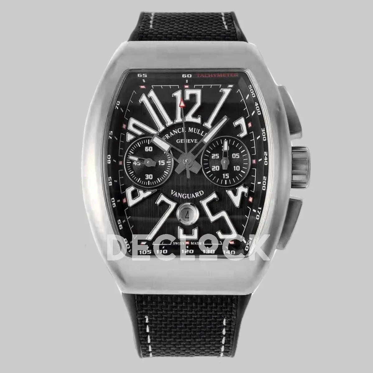 Replica Franck Muller Vanguard V45 Chronograph Black Dial with White Marker in Steel on Nylon Strap