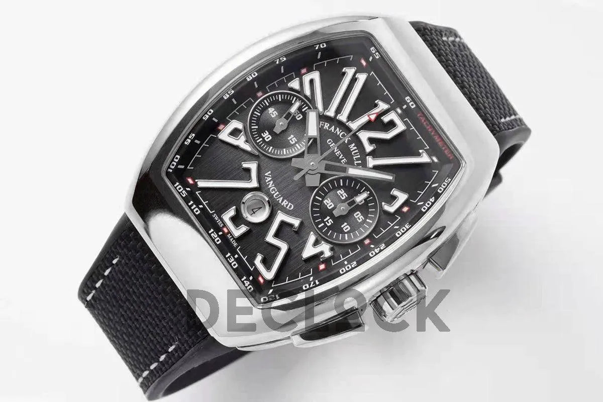 Replica Franck Muller Vanguard V45 Chronograph Black Dial with White Marker in Steel on Nylon Strap