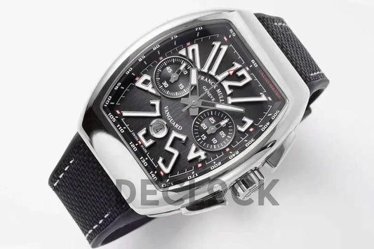 Replica Franck Muller Vanguard V45 Chronograph Black Dial with White Marker in Steel on Nylon Strap | Declock.