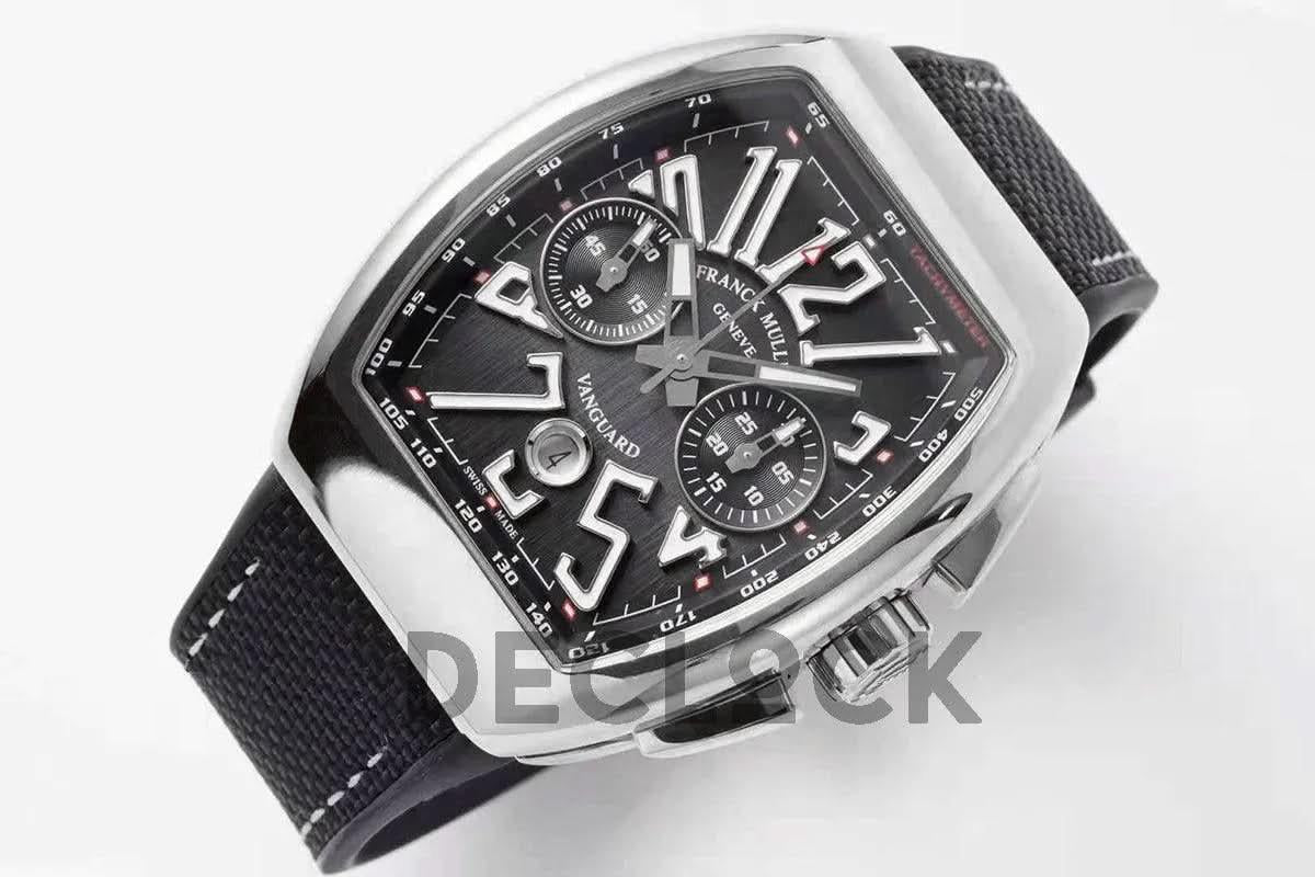Replica Franck Muller Vanguard V45 Chronograph Black Dial with White Marker in Steel on Nylon Strap |  Declock.