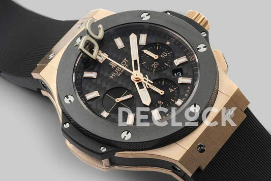 Replica Hublot Big Bang Chronograph Carbon Fibre Dial in Rose Gold |  Declock.