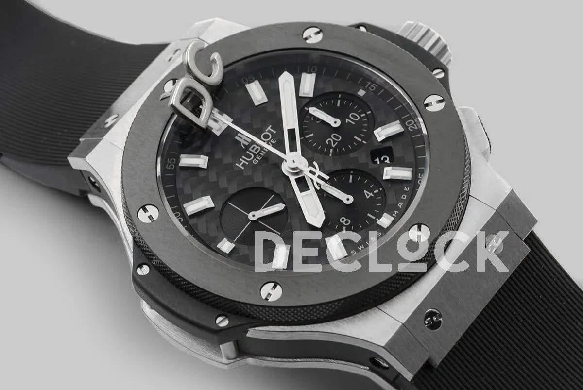 Replica Hublot Big Bang Chronograph Carbon Fibre Dial in Steel |  Declock.