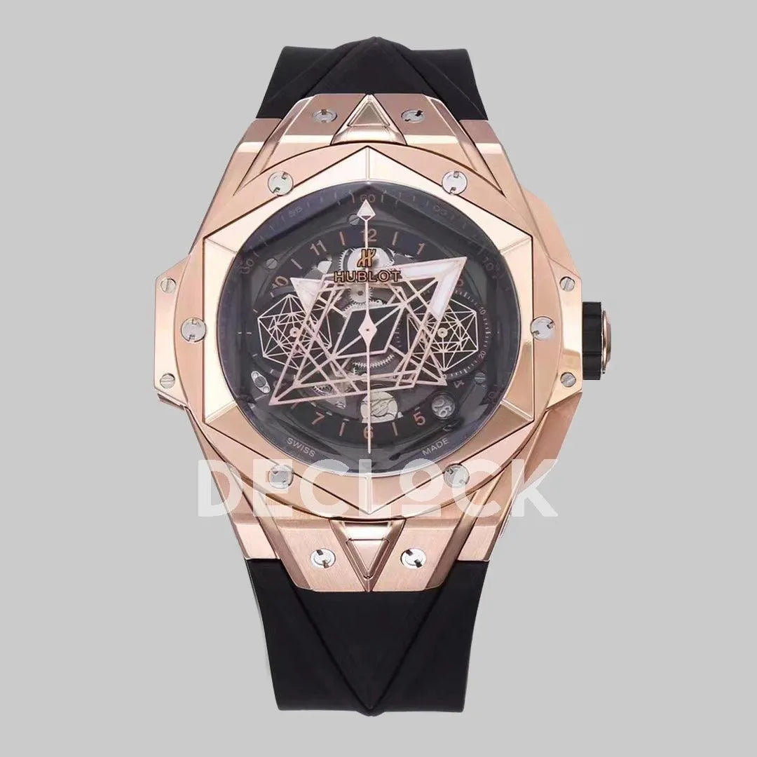 Replica Hublot Big Bang Sang Bleu II Rose Gold on Black Rubber Strap - Replica Watches