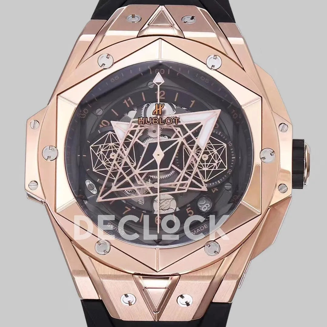 Replica Hublot Big Bang Sang Bleu II Rose Gold on Black Rubber Strap