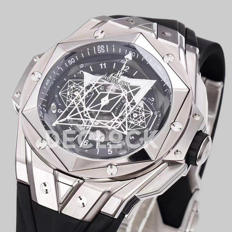 Replica Hublot Big Bang Sang Bleu II Steel on Black Rubber Strap - Replica Watches