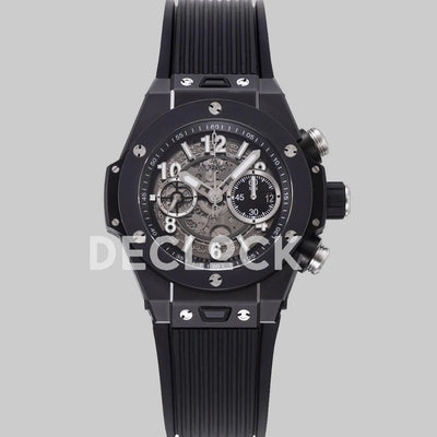 Replica Hublot Big Bang Unico Black Ceramic Skeleton Dial on Black Rubber Strap
