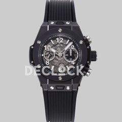 Replica Hublot Big Bang Unico Black Ceramic Skeleton Dial on Black Rubber Strap