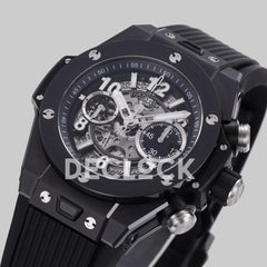 Replica Hublot Big Bang Unico Black Ceramic Skeleton Dial on Black Rubber Strap