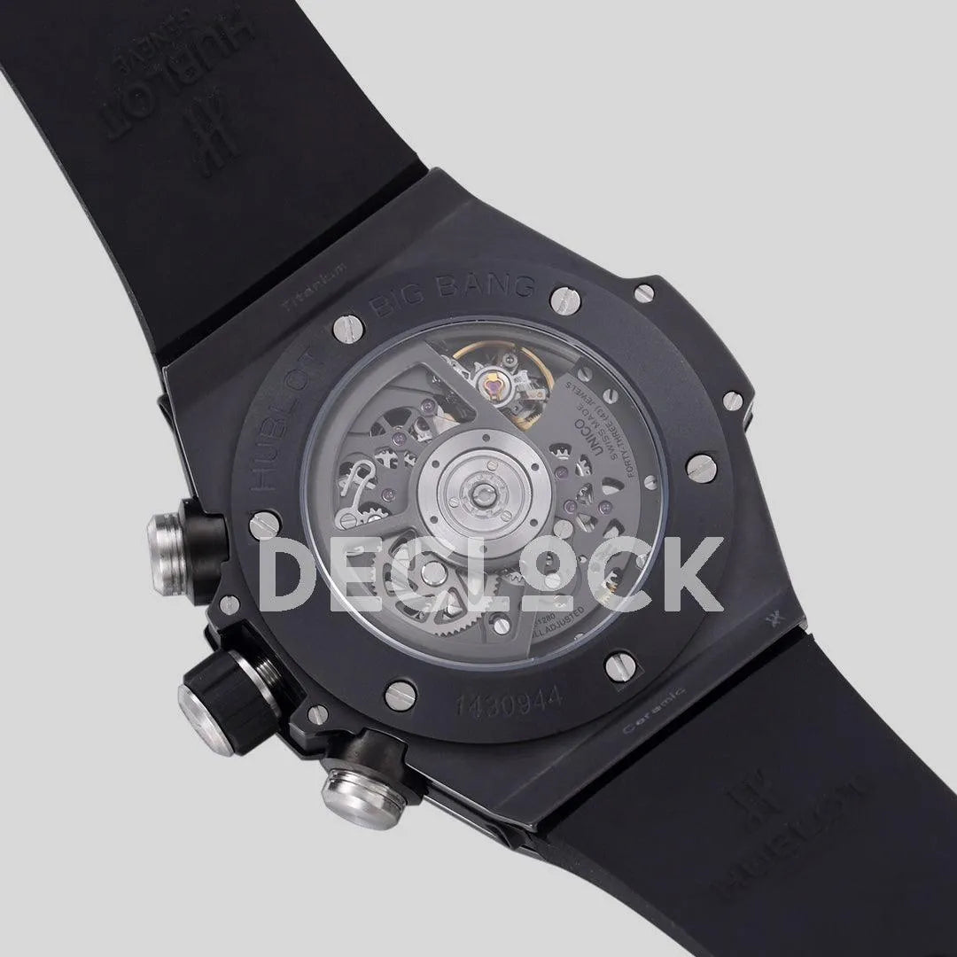 Replica Hublot Big Bang Unico Black Ceramic Skeleton Dial on Black Rubber Strap
