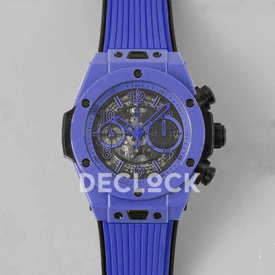 Replica Hublot Big Bang Unico Blue Magic Ceramic Skeleton Dial on Blue Rubber Strap
