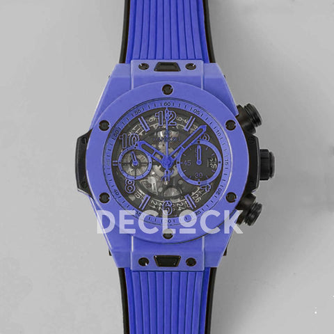 Replica Hublot Big Bang Unico Blue Magic Ceramic Skeleton Dial on Blue Rubber Strap - Replica Watches