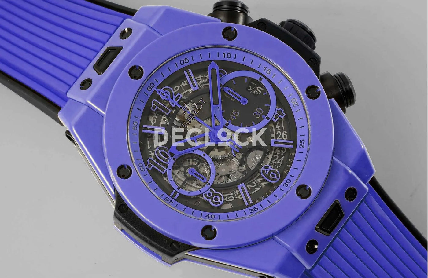 Replica Hublot Big Bang Unico Blue Magic Ceramic Skeleton Dial on Blue Rubber Strap