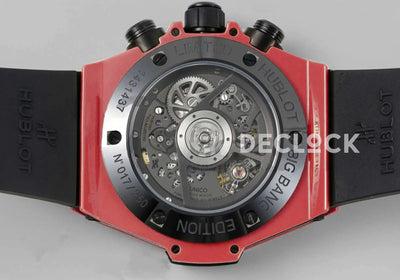 Replica Hublot Big Bang Unico Red Magic Ceramic Skeleton Dial on Blue Rubber Strap
