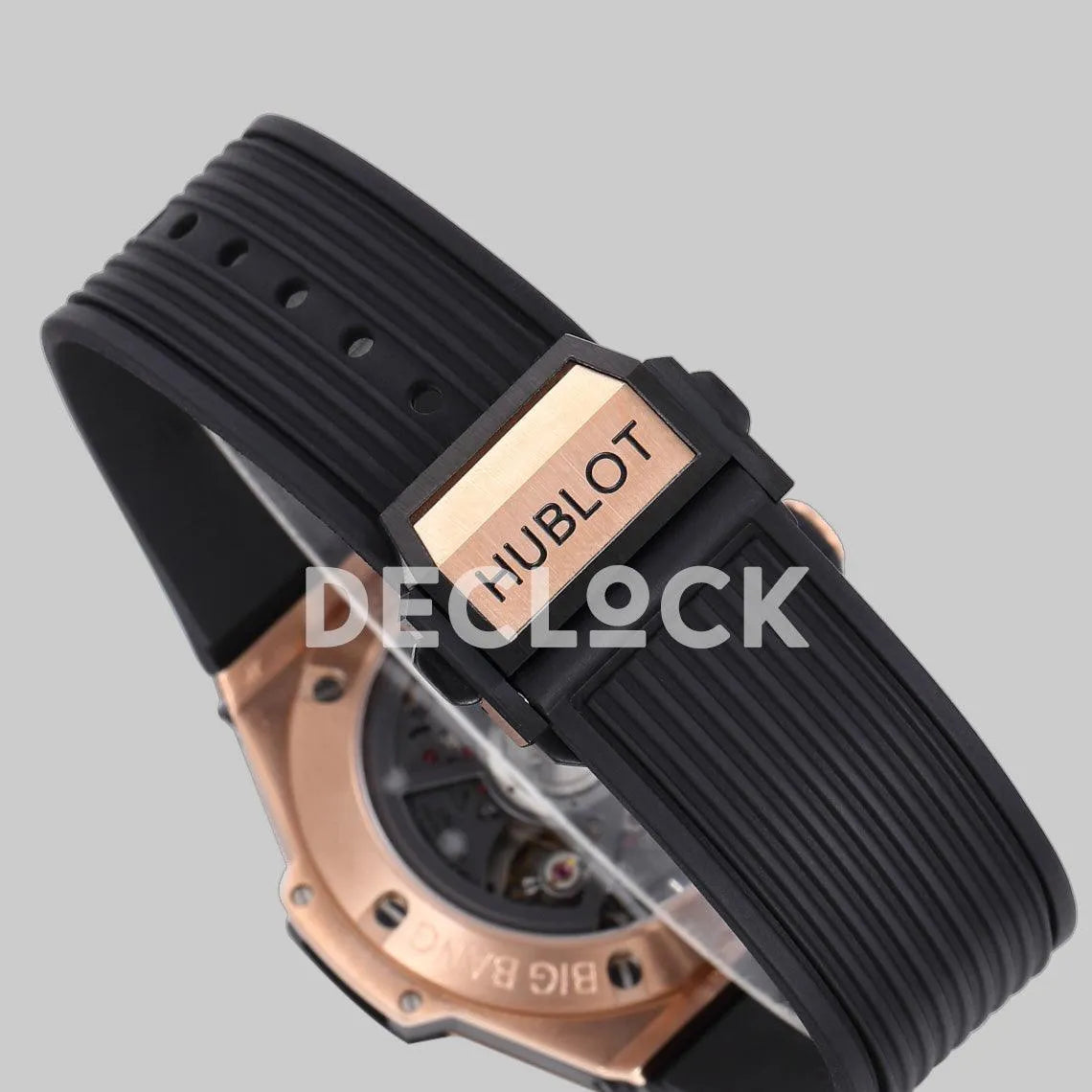 Replica Hublot Big Bang Unico Rose Gold Black Ceramic Bezel on Black Rubber Strap