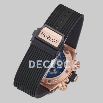 Replica Hublot Big Bang Unico Rose Gold Blue Ceramic Bezel on Black Rubber Strap