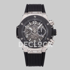 Replica Hublot Big Bang Unico Steel Black Ceramic Bezel on Black Rubber Strap