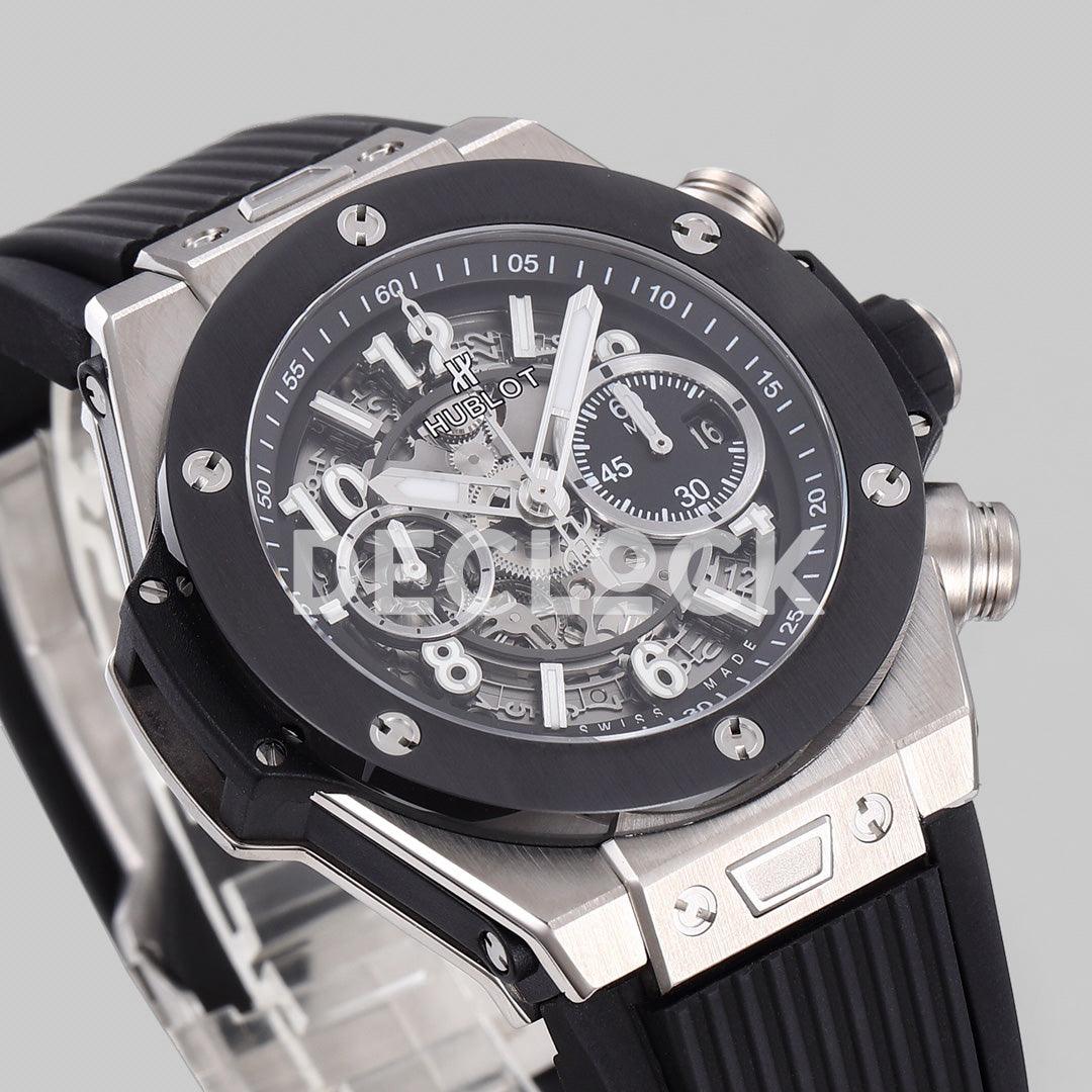 Replica Hublot Big Bang Unico Steel Black Ceramic Bezel on Black Rubber Strap - Replica Watches