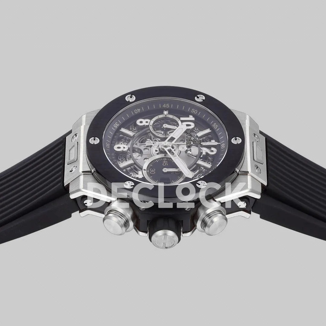 Replica Hublot Big Bang Unico Steel Black Ceramic Bezel on Black Rubber Strap