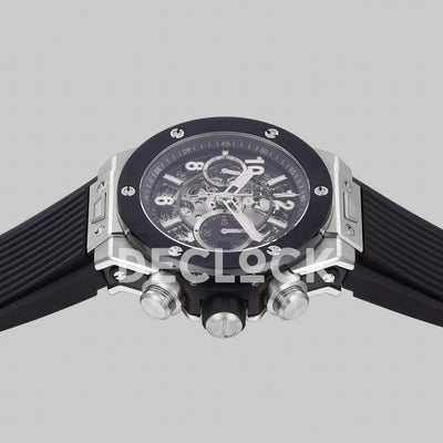 Replica Hublot Big Bang Unico Steel Black Ceramic Bezel on Black Rubber Strap