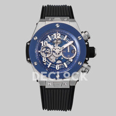 Replica Hublot Big Bang Unico Steel Blue Ceramic Bezel on Black Rubber Strap