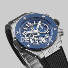 Replica Hublot Big Bang Unico Steel Blue Ceramic Bezel on Black Rubber Strap