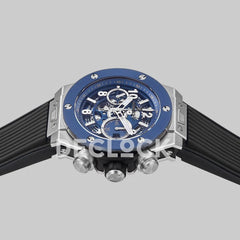 Replica Hublot Big Bang Unico Steel Blue Ceramic Bezel on Black Rubber Strap