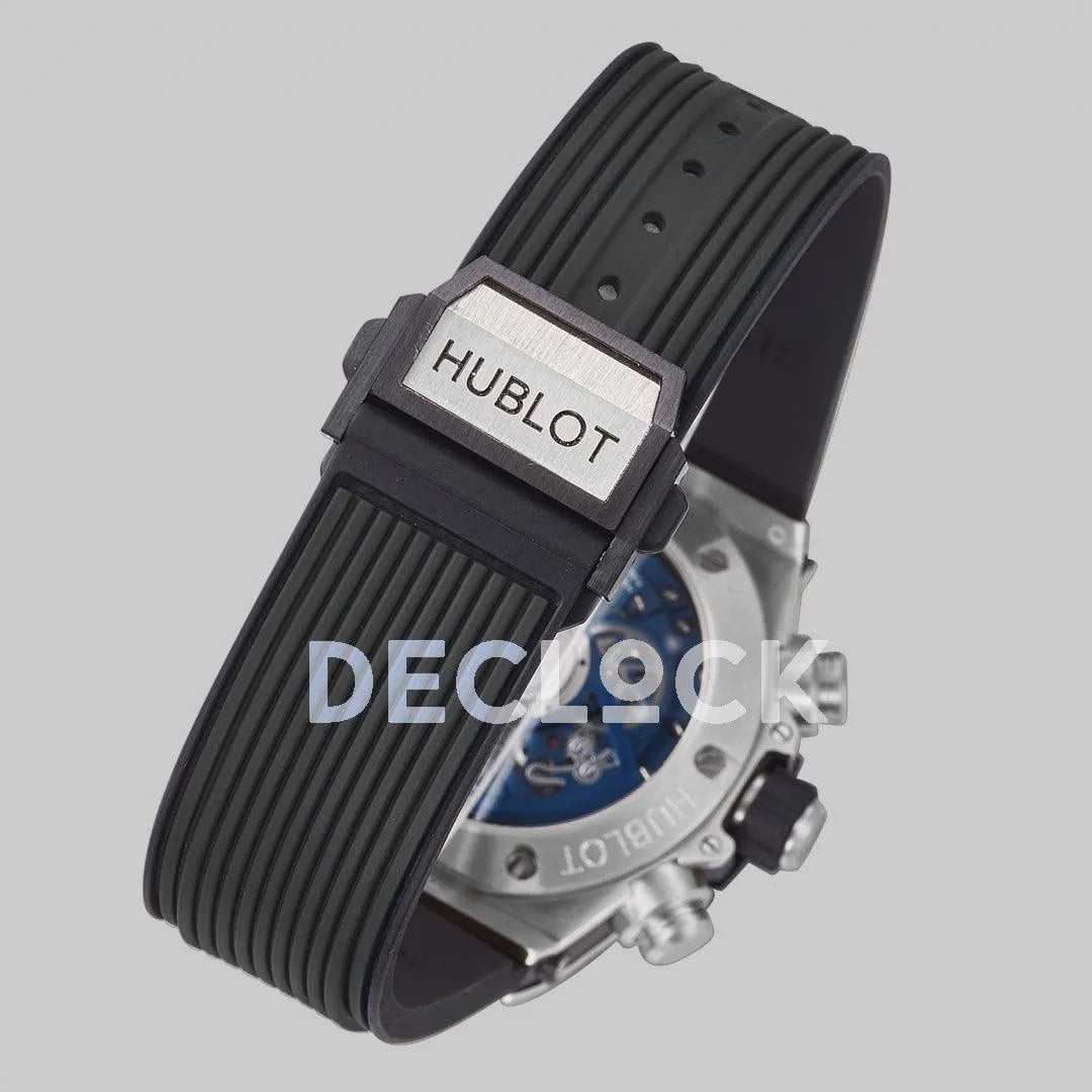 Replica Hublot Big Bang Unico Steel Blue Ceramic Bezel on Black Rubber Strap
