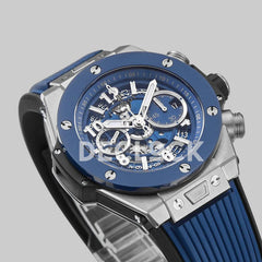 Replica Hublot Big Bang Unico Steel Blue Ceramic Bezel on Blue Rubber Strap