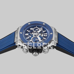 Replica Hublot Big Bang Unico Steel Blue Ceramic Bezel on Blue Rubber Strap