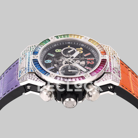 Replica Hublot Big Bang Unico Steel Rainbow King Rainbow Gummy Strap - Replica Watches