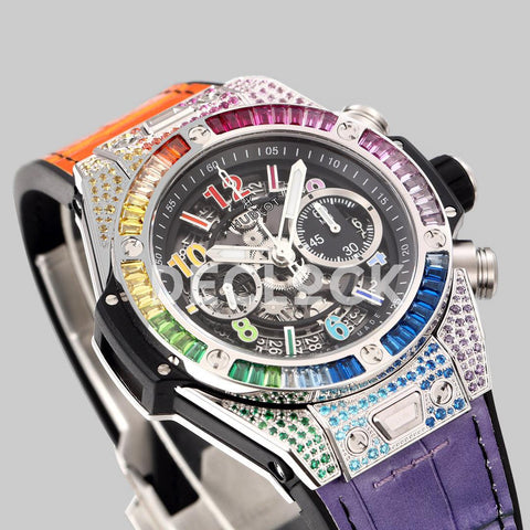 Replica Hublot Big Bang Unico Steel Rainbow King Rainbow Gummy Strap - Replica Watches