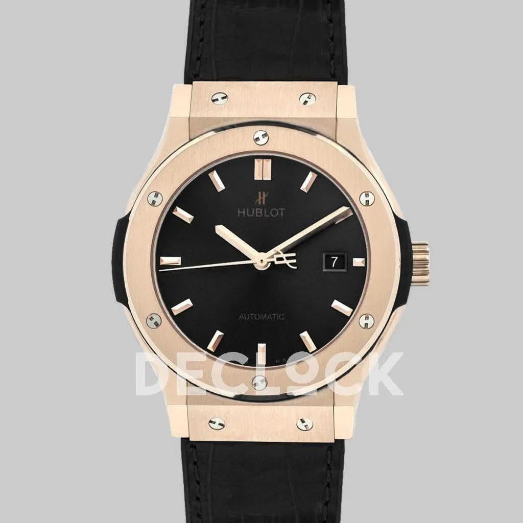 Replica Hublot Classic Fusion Automatic 42mm Black Dial in Rose Gold |  Declock.