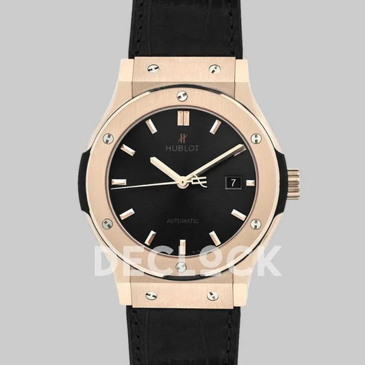 Replica Hublot Classic Fusion Automatic 42mm Black Dial in Rose Gold | Declock.